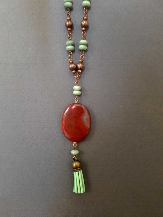 Colier pietre semipretioase jasp rosu jad verde colier pietre naturale