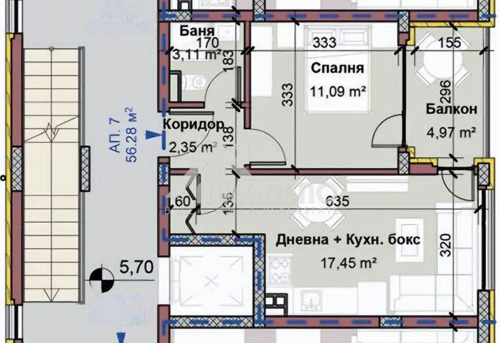 2-стаен в Варна-Виница площ 56 цена 110