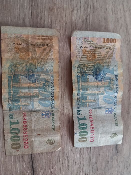 2 Bagnote de 1000 lei 1998.