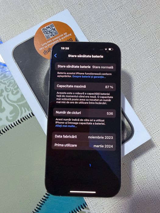 Iphone 15 pro Natural Titanium garantie Aprilie 2026
