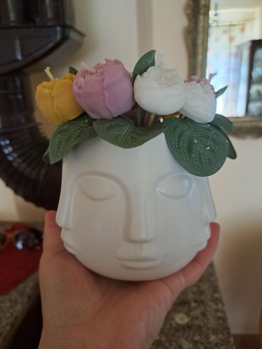 Superb aranjament din lumânări parfumate în vas ceramic art deco, Nou!