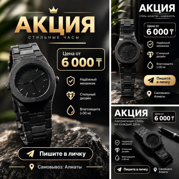 Стильные черные часы