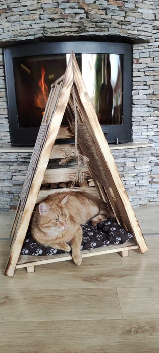 Дървено иглу за куче и коте Легло за котки и кучета