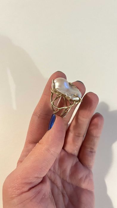 Inel argint aurit  Disorder Pearl M Obsidian