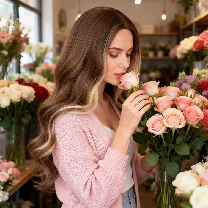 66 см Ефектна кафява перука с руси предни кичури на път