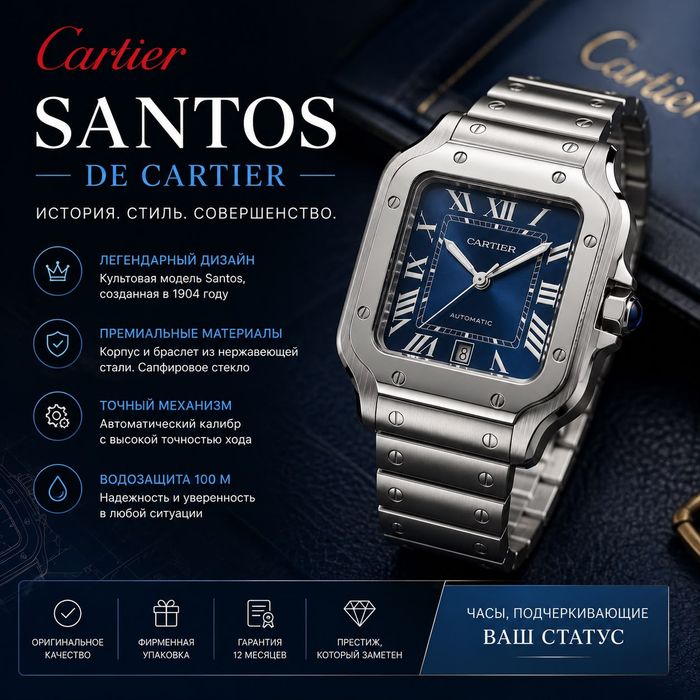 Cartier Santos blue механика