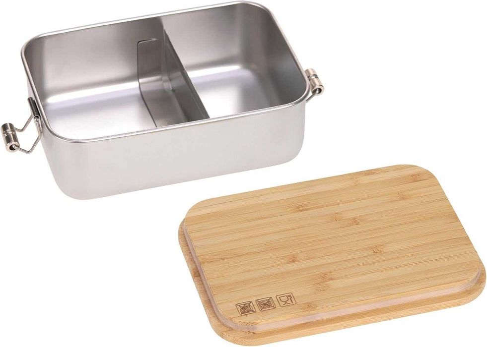 LÄSSIG Children's Lunch Box Stainless Steel and Bamboo Breakfast Box Sustainable Nursery School Lunch Box Stainless Steel Bamboo Happy Prints