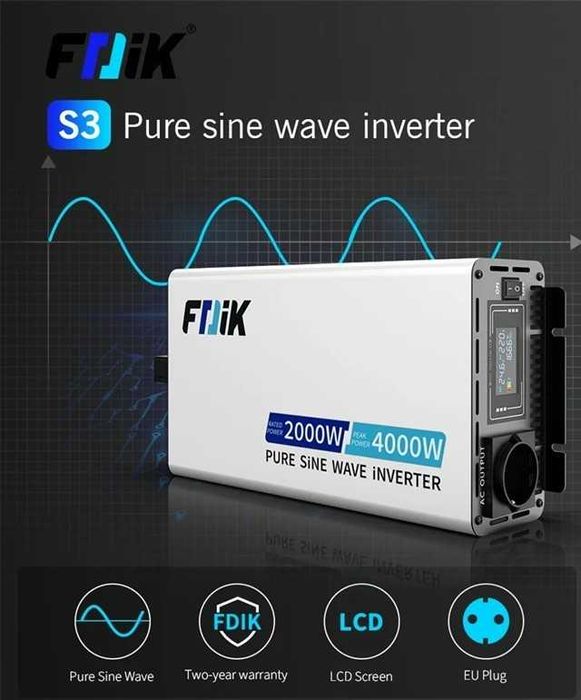 Invertor FDiK S3 4000W 12V sau 24V, sinus pur ecran LCD