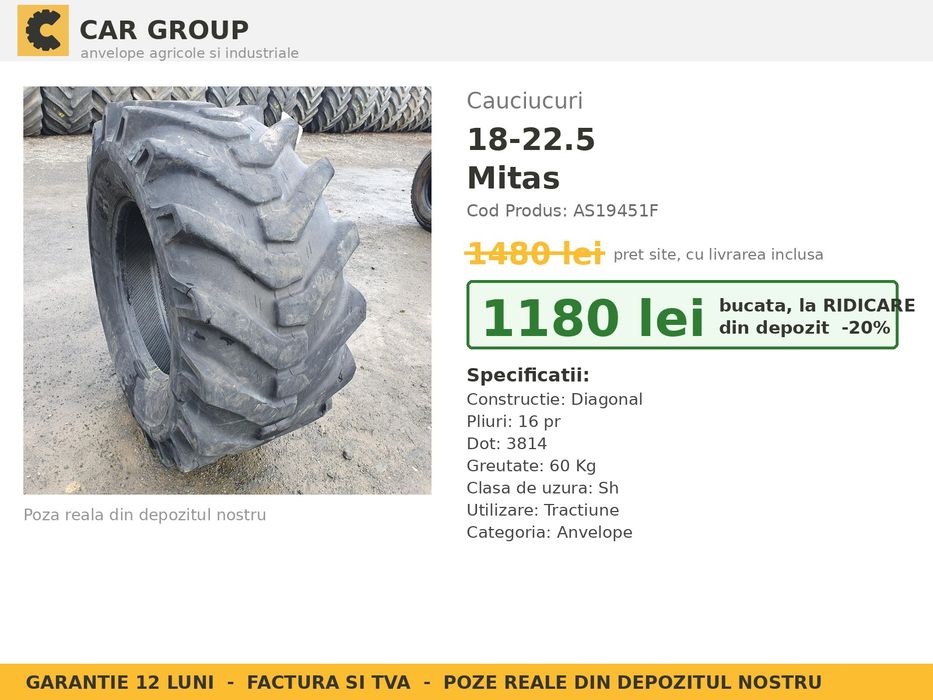 Cauciucuri Anvelope 18-22.5 18 22.5 18x22.5 18.00-22.5 445/65-22.5 Mitas Buldo Incarcator Utilaje SH Second Hand ANVELOPE Garantie 1 An Factura