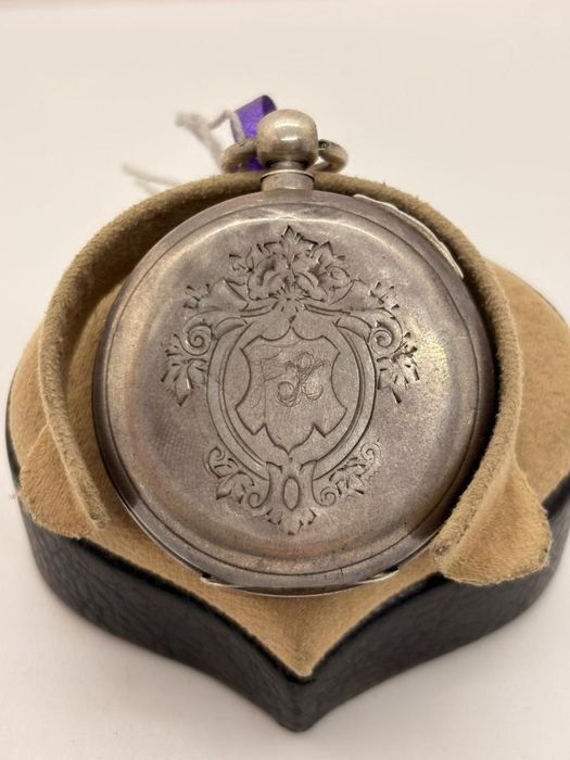 Ceas de buzunar din argint Cylindre Huit Rubis cu 2 cheite -A-