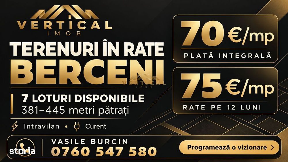 Terenuri intravilane Berceni | Rate 12 luni | De la 26.670 €