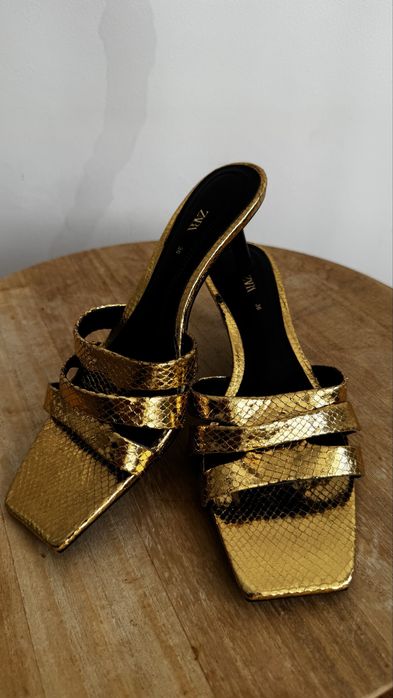 sandale pantofi mules zara 36 aurii