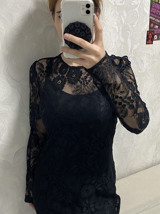 Черное платье комби