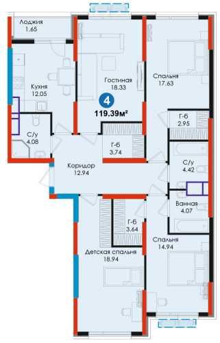 4 комнатная квартира NRG-BI Алмазарский район 1м2 = 988у.е. [GS]