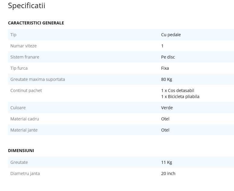 Bicicleta  pliabila RDB Pescarusul, 20 inch, verde