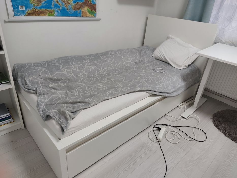 Pat + saltea cu spuma memorie Malm Ikea 90*200, 2 cutii, somiera, (+sa