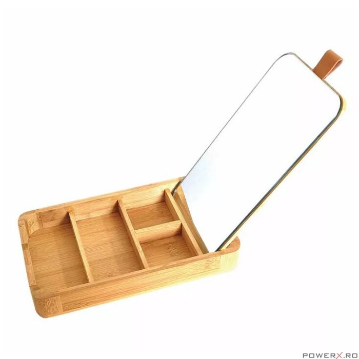 Organizator cu oglinda, din bambus,pentru lucruri mici,L24xL14x3.5cm,