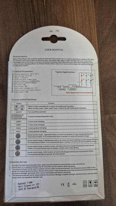 Controller LED RGB cu senzor muzical și telecomandă (Nou)