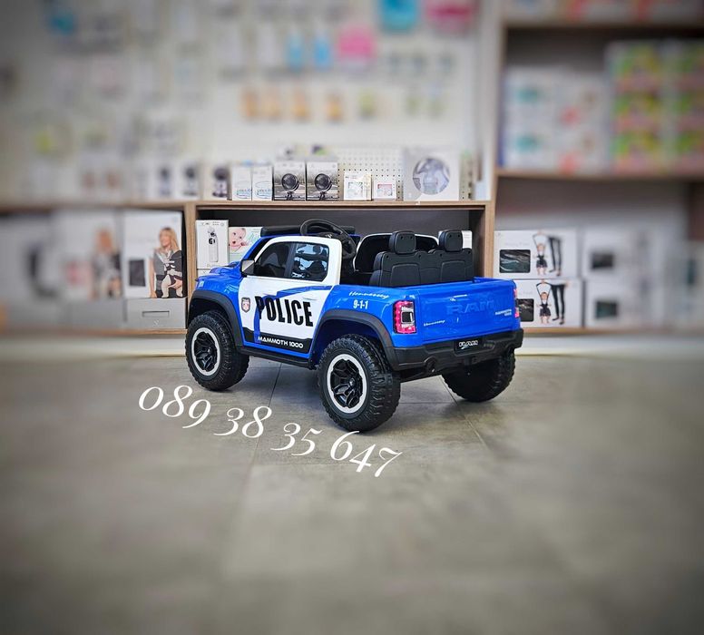 ТОП ЦЕНАНОВО!Акумулаторен джип RAM POLICE BLUE с 12V батерия,EVA гуми,сигнални светлини,,USB,дистанционно