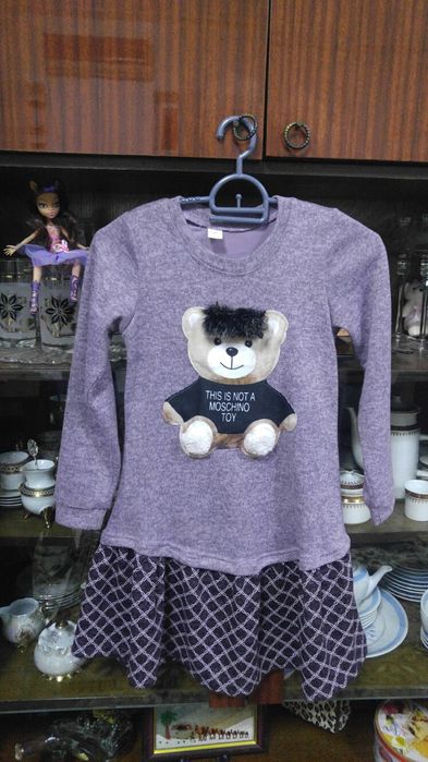 Платье для для девочки тёплое с мишкой 7-10 лет