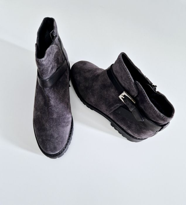 Ghete piele intoarsa gri marime 36