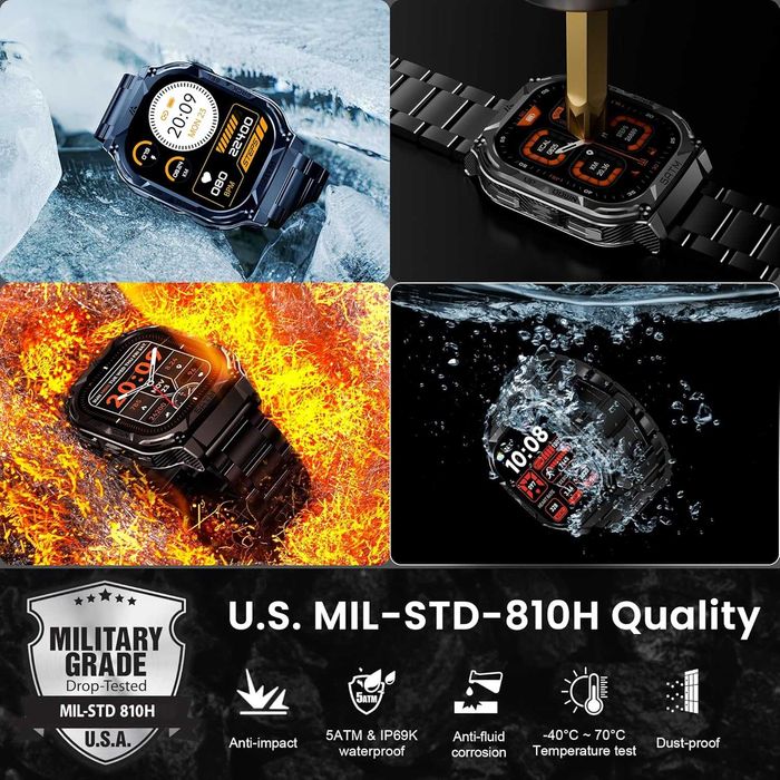 kospet Smartwatch robust cu carcasă integral metalică (standard militar), GPS integrat, (480 mAh), rezistență la apă 5ATM și IP69
