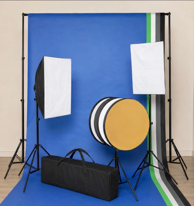 Studio foto 5 fundaluri colorate si 2 softbox-uri