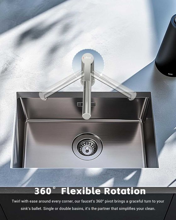 REDUS de la 470 RON, Baterie chiuveta cu Dus retractabil + cartus Ceramic, Crom Periat (satin), rotatie 360 gr