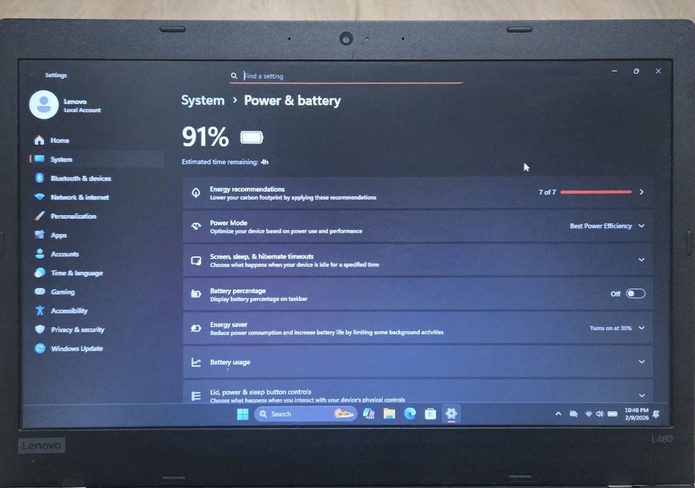 Laptop Lenovo L480 Intel Celeron 3965U 8GB RAM 256SSD Nvme Windows 11