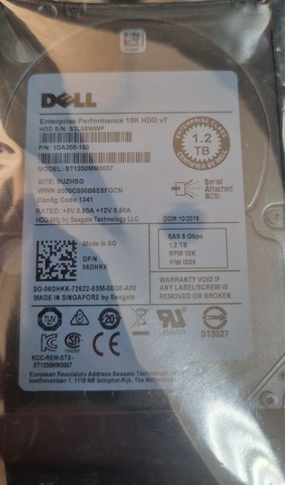 Жёсткий диск Dell 1.2 Tb 10k Sas новый