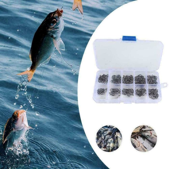 Комплект 500 броя куки за риболов в различен размер от 3 # до 12 #