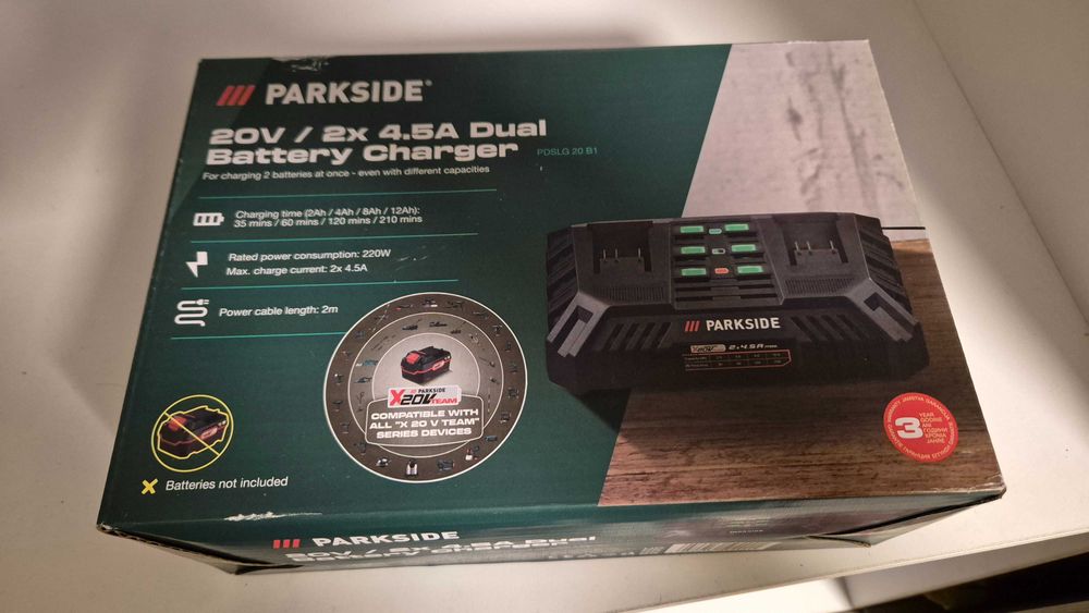 НОВО Parkside Двойно БЪРЗО зарядно за акумулаторни инструменти 20V