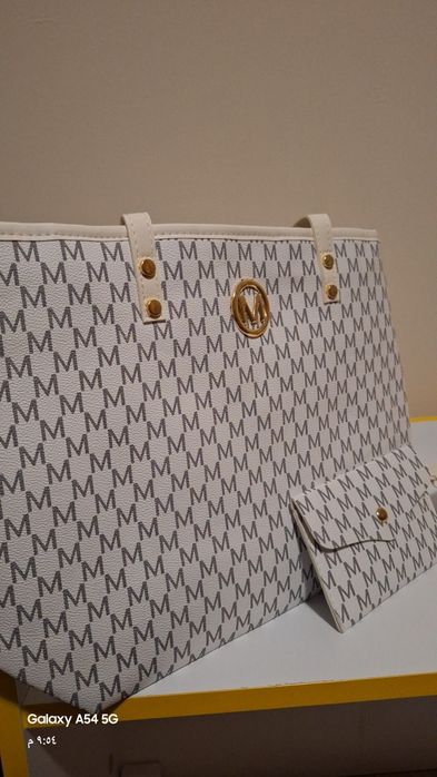 Бяла Дамска чанта + портфейл – комплект