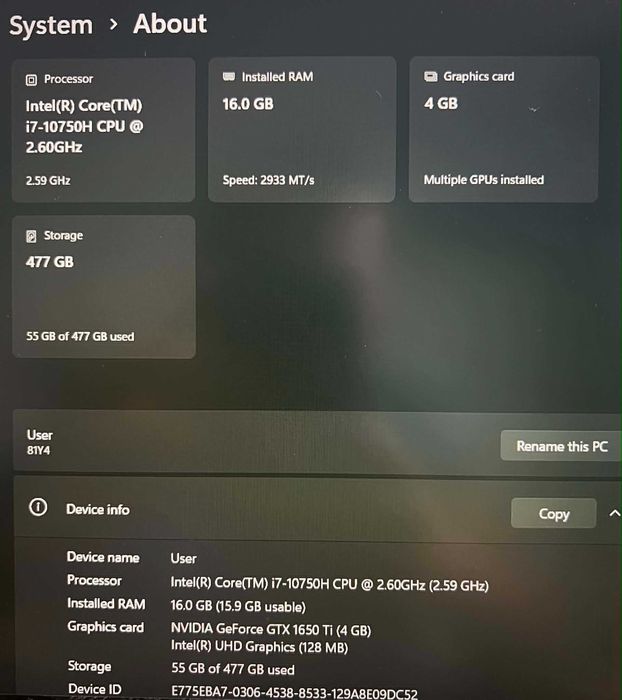 Лаптоп Gaming Lenovo IdeaPad 3 15IMH05, Intel® Core™ i7-10750H, 15.6", RAM 16GB, SSD 512GB, NVIDIA® GeForce® GTX™ 1650 Ti 4GB, Black