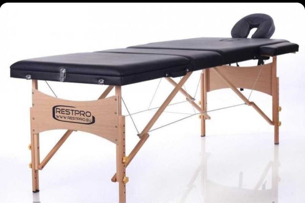 трисекторна козметична масажна кушетка дървена бяла крем масажно легло