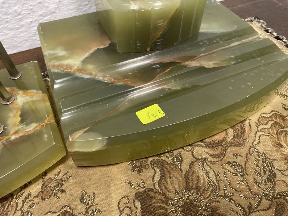 Винтидж италиански комплект от оникс стопери за книги с мастилница