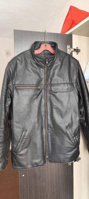 Мъжко черно кожено яке – естествена кожа, размер L, цип YKK