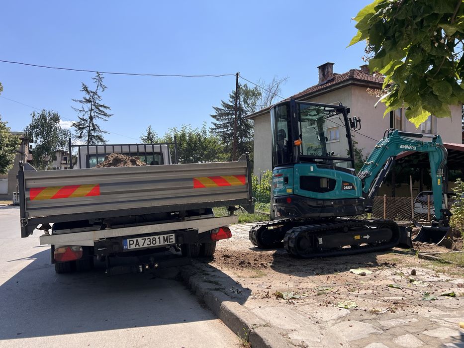 Услуги с багер 2.5т , самосвал 3.5 т, платформа 5.50м , 3.5т - 200€ машиносмяна