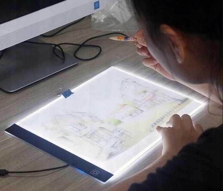 Графичен таблет/подложка за чертане, рисуване безрамкова A4  LED