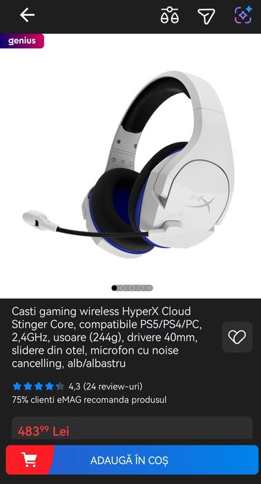 Casti gaming wireless HyperX Cloud Stinger