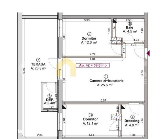 Apartament 3 camere, finisat | SU 60 mp | Terasa 24 mp | Boxa | Flores