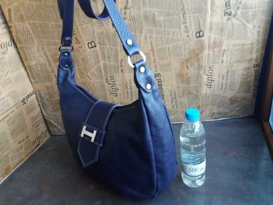 дамска чанта лилава кожена чанта с цвят на патладжан -естествена кожа