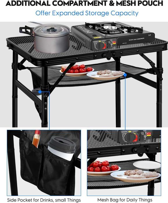 MSDADA сгъваема алуминиева маса за къмпинг 60x40 см черна