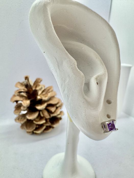 Сребърни обеци с естествен аметист