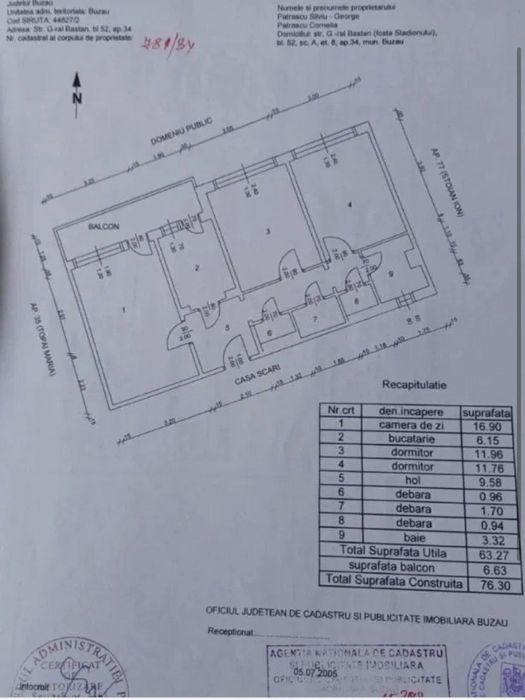 Apartament 3 camere, 3 debarale, balcon mare, etaj 8/10 cu lift