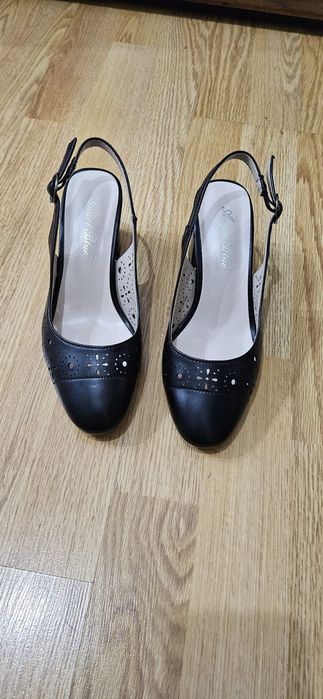 Pantofi dama cu toc negri, piele, 35