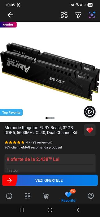 Kingston FURY Beast, 16GB DDR5, 5600MHz CL40,