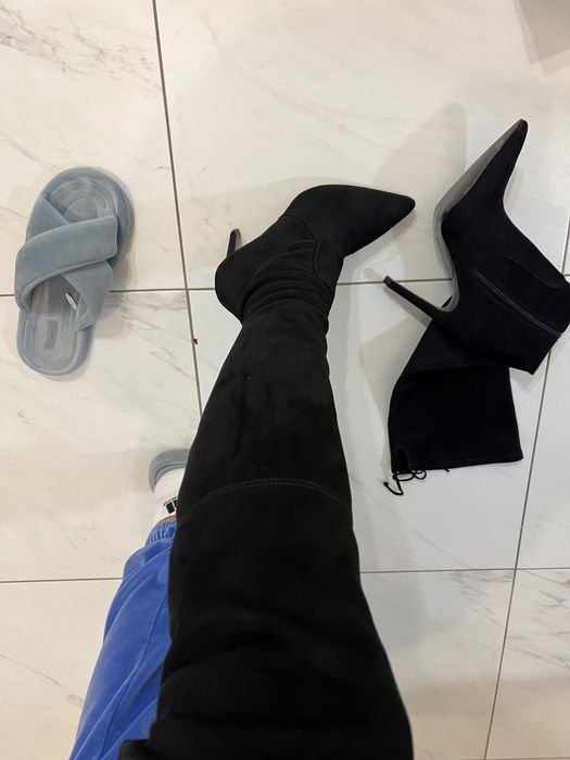 Guess Cizme damă peste genunchi din piele întoarsă