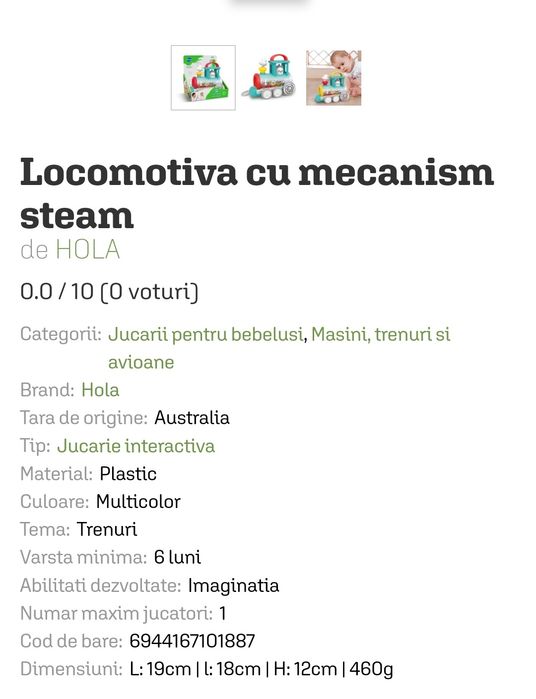 Hola - Locomotiva de jucărie - angrenaj cu roți dințate