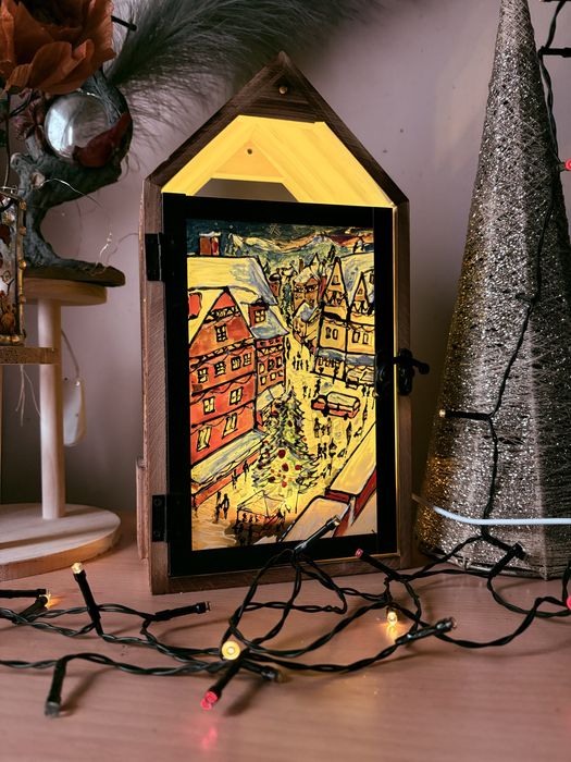 Коледна Ръчно рисувана лампа , коледен подарък